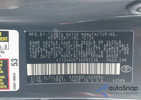 2025 Toyota Camry Xse из США, поврежденный, VIN 4T1DAACK7SU093236